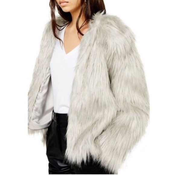 ✨HP✨ TOPSHOP Faux Fur Shag Jacket 8 Gray - Picture 2 of 12